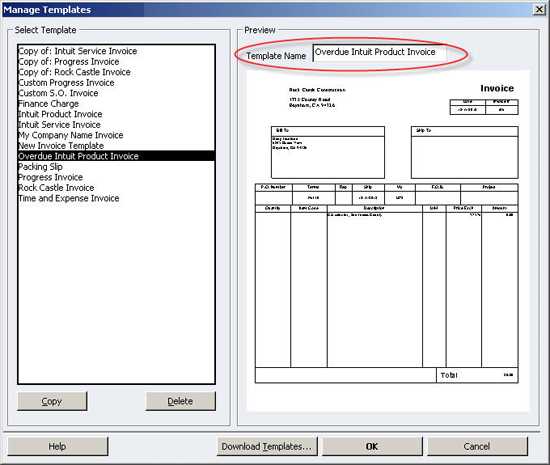 how do i change the default invoice template in quickbooks