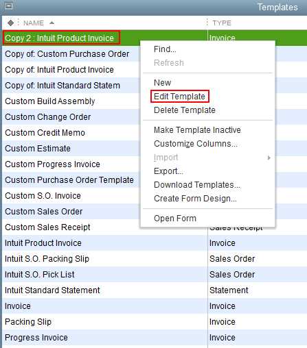 how to change an invoice template in quickbooks