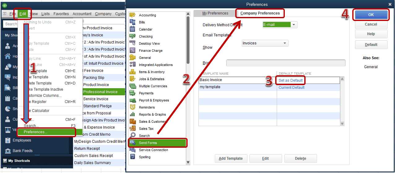 how to change invoice email template in quickbooks desktop