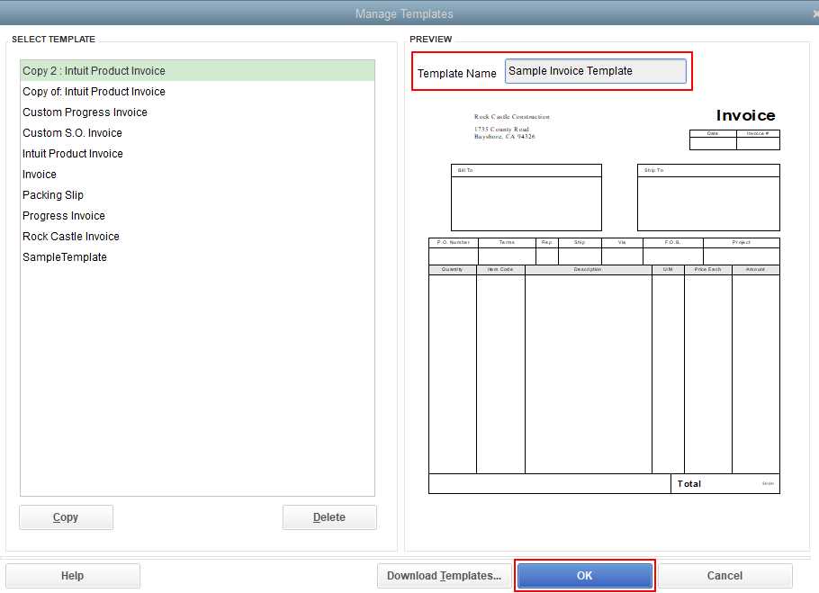 how to change invoice template on quickbooks