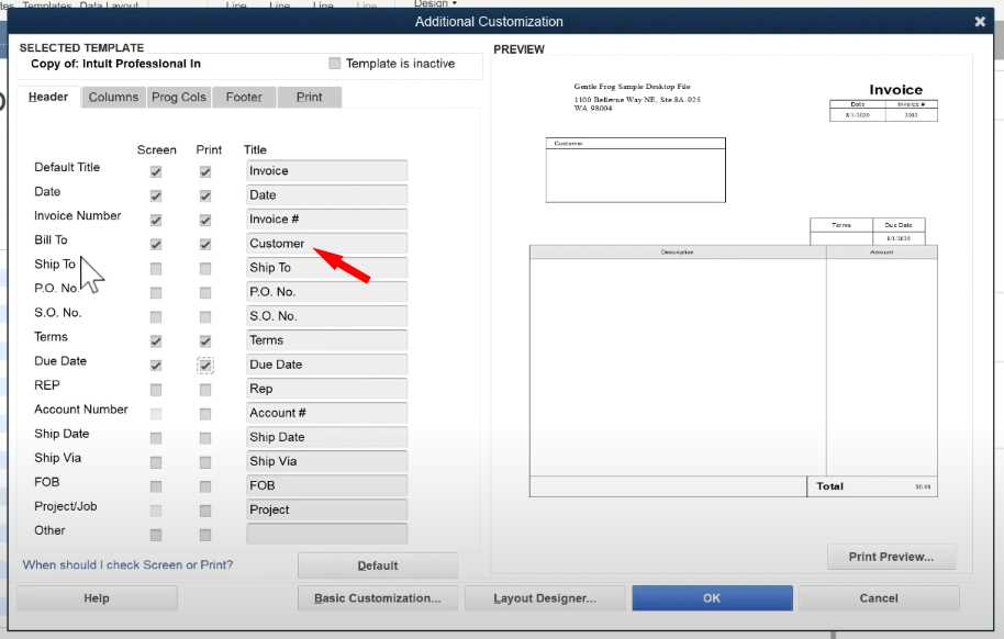 how to customize invoice template in quickbooks