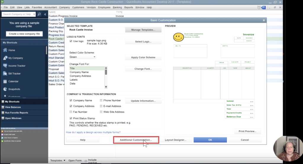 how to edit invoice template in quickbooks