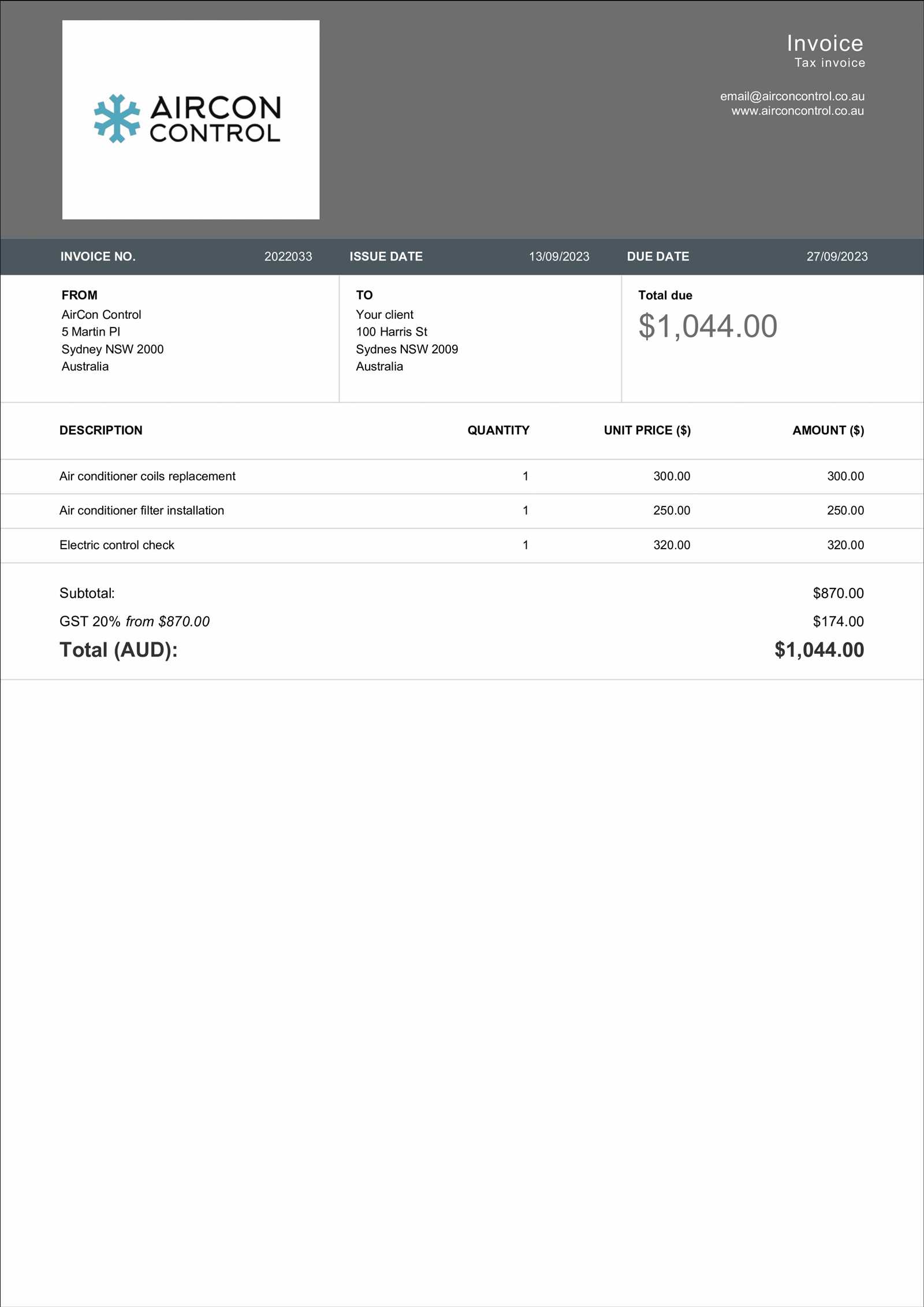 hvac invoices templates