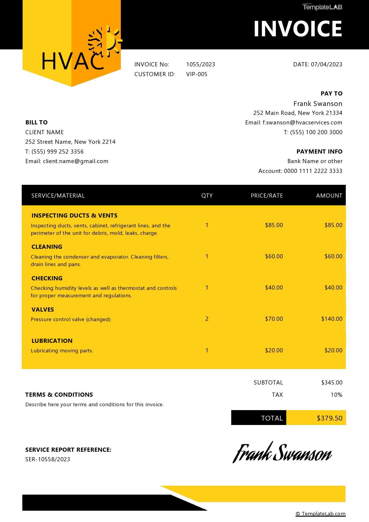 hvac invoices templates