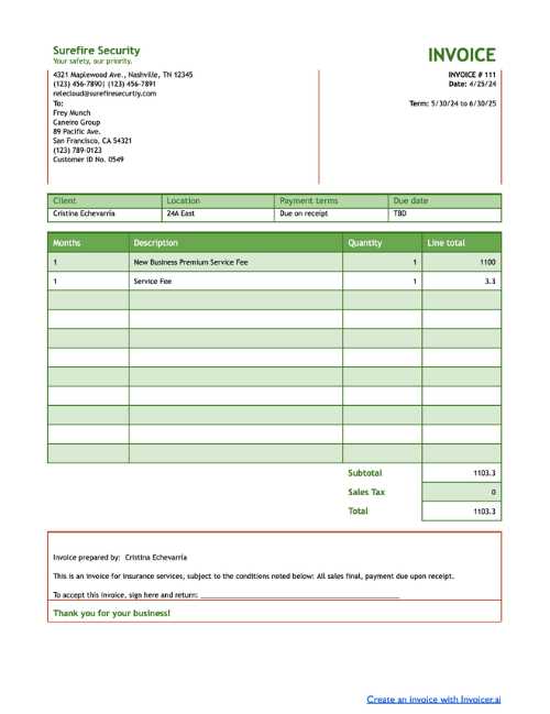 insurance invoice template free