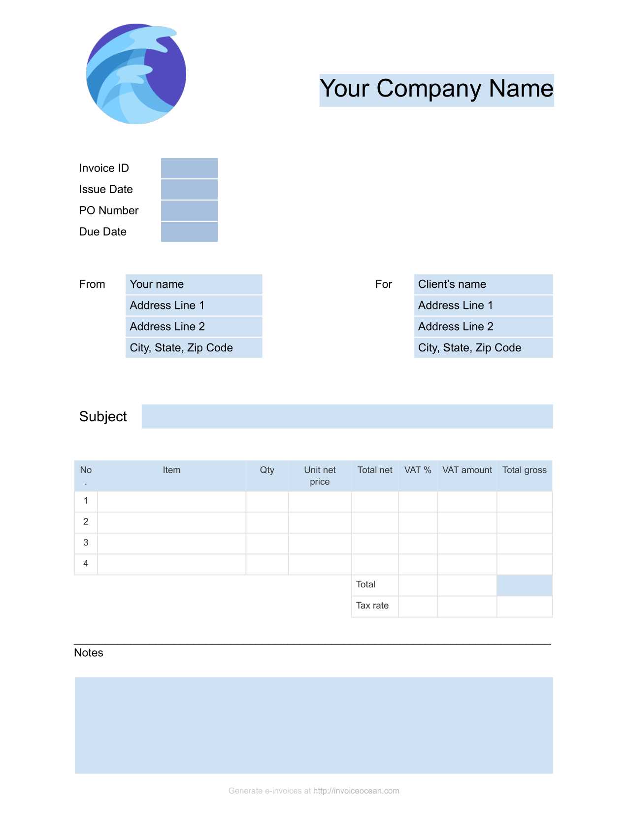 international commercial invoice template excel