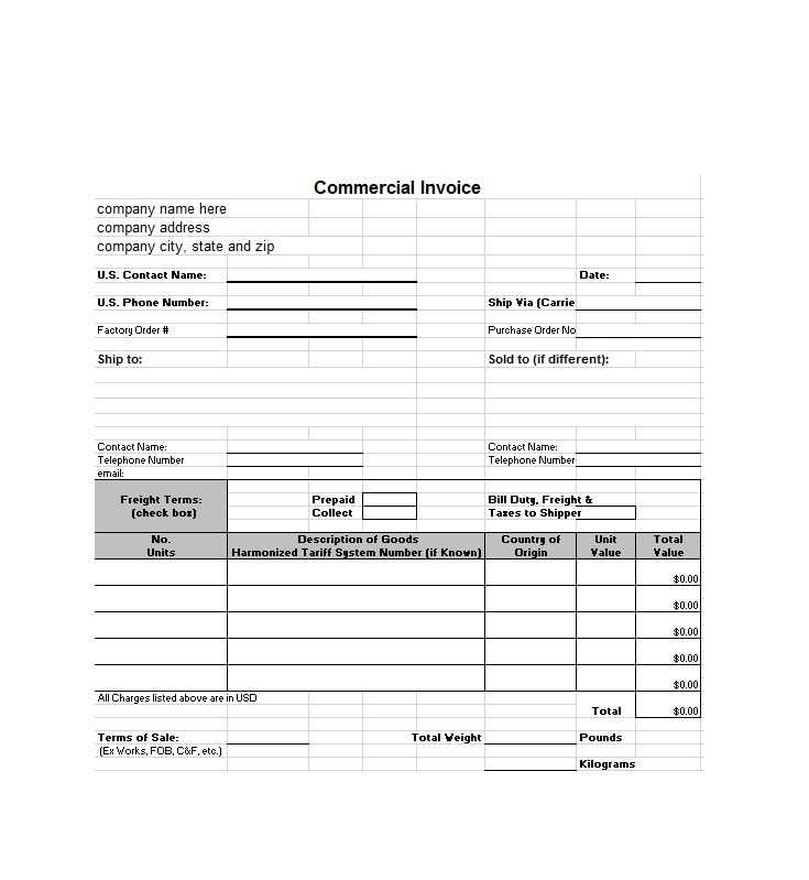 international commercial invoice template word