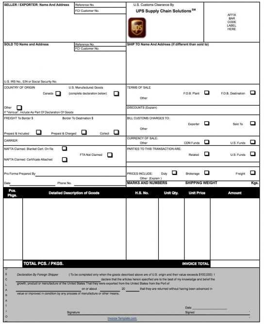 international shipping commercial invoice template excel