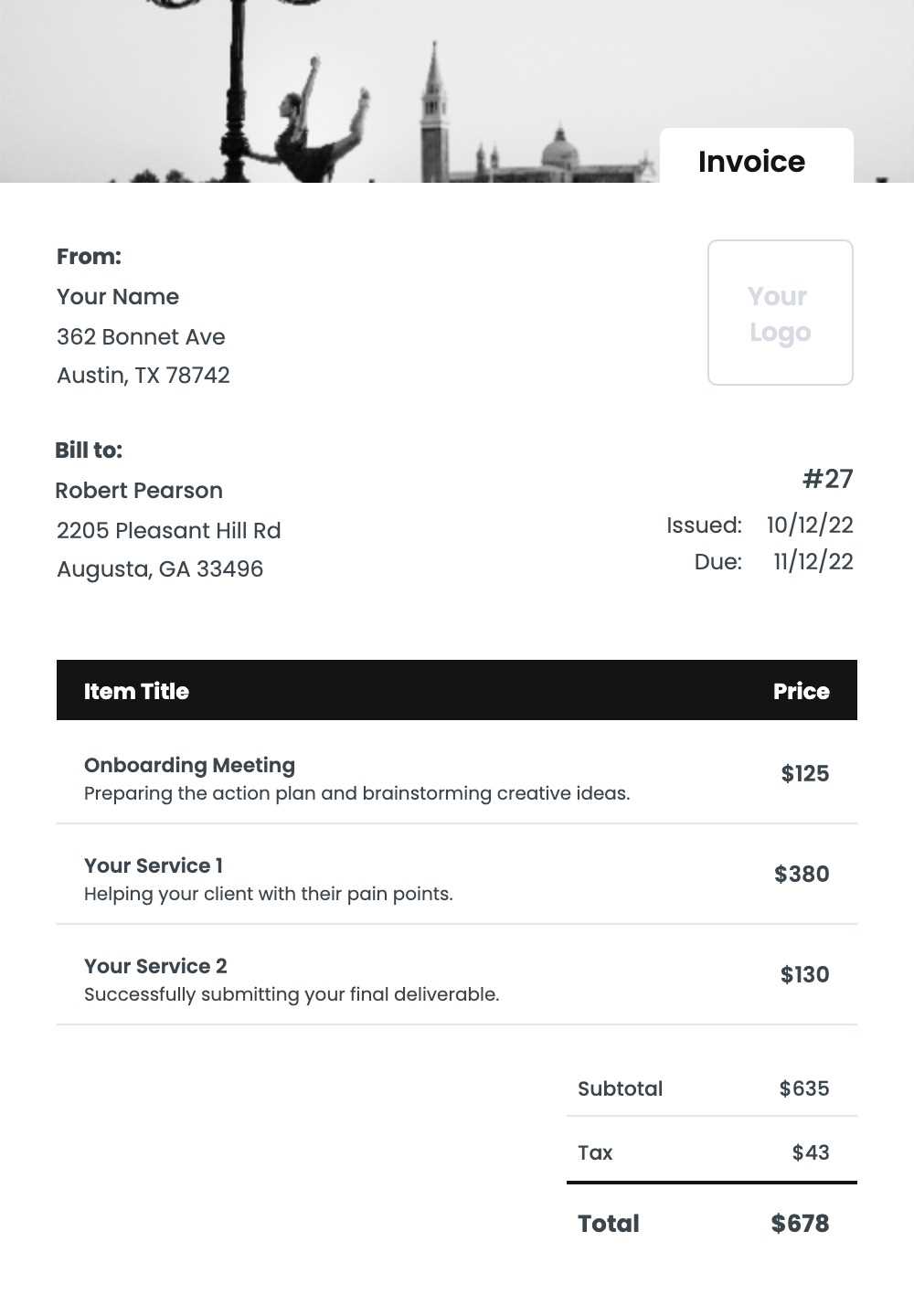 invoice breakdown template