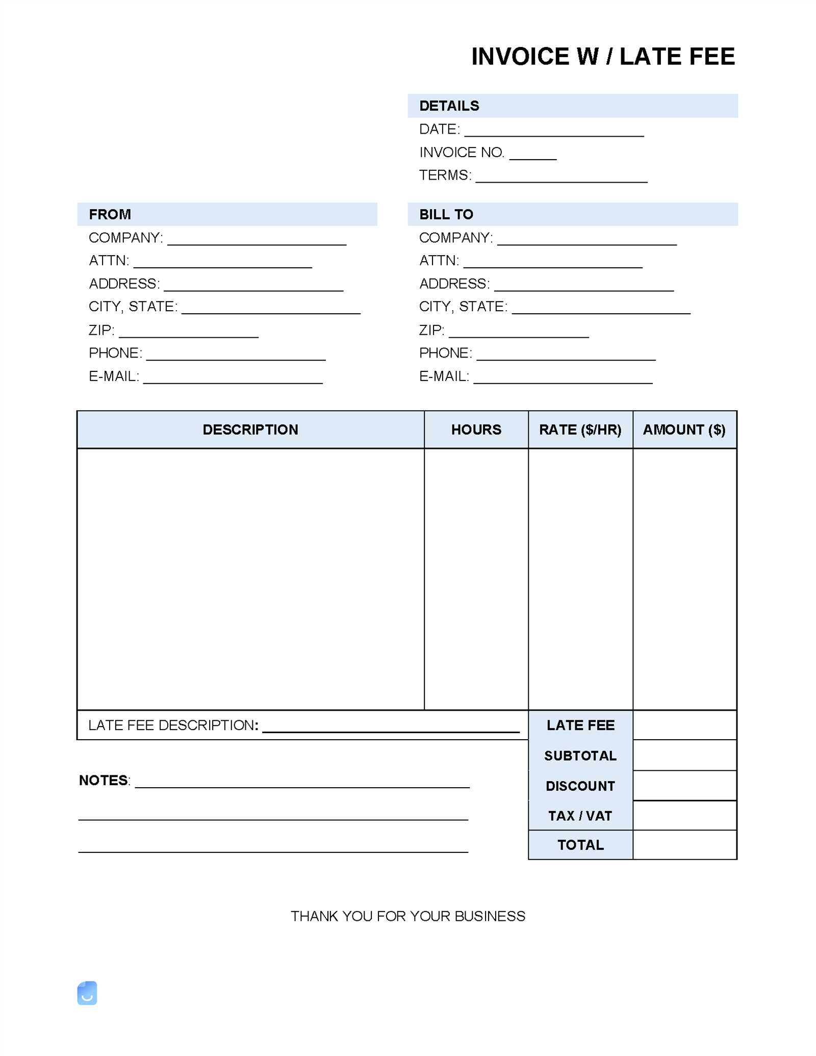 invoice breakdown template