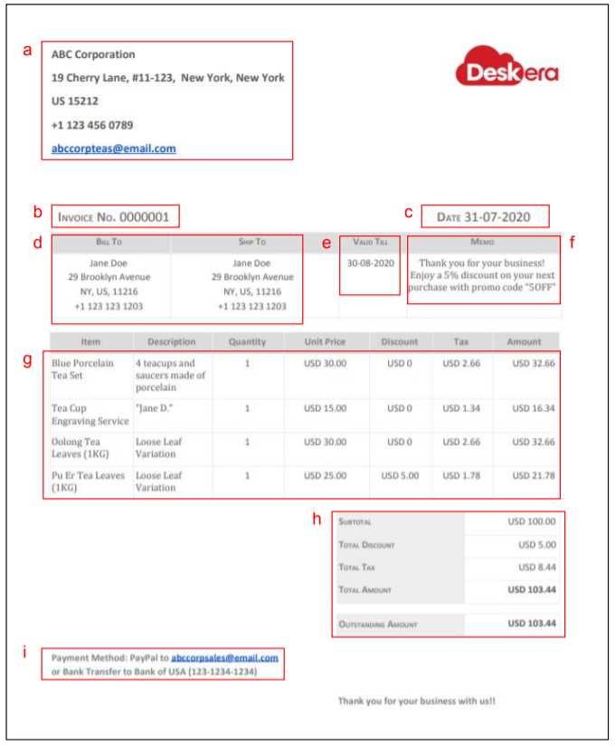 invoice breakdown template