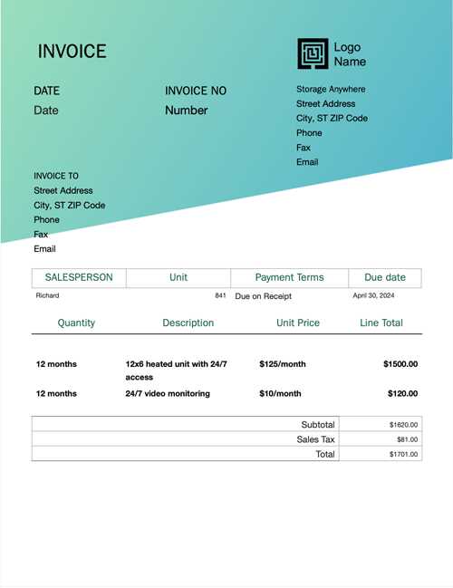 invoice breakdown template