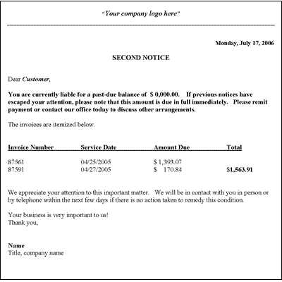 invoice collection letter template