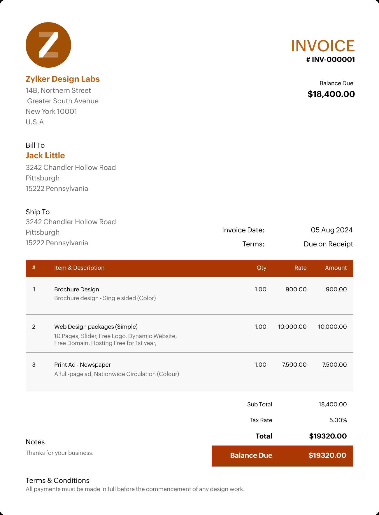 invoice creation template