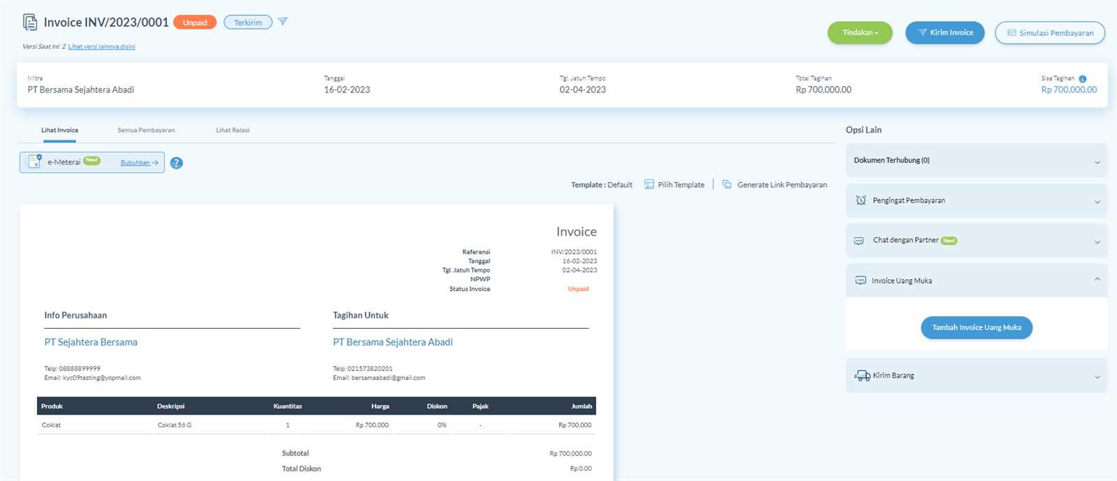 invoice down payment template