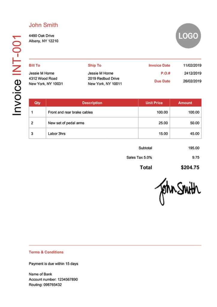 invoice down payment template