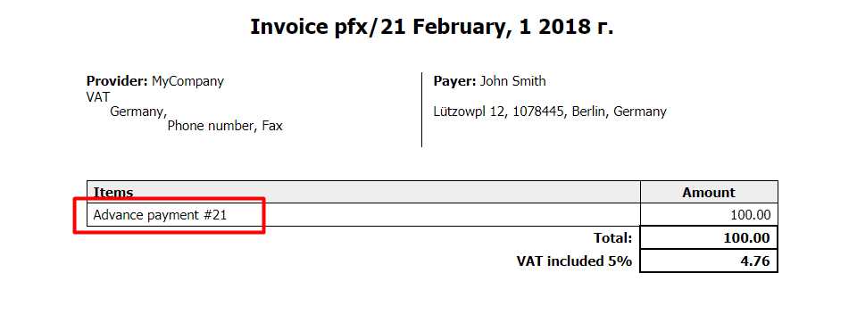 invoice down payment template