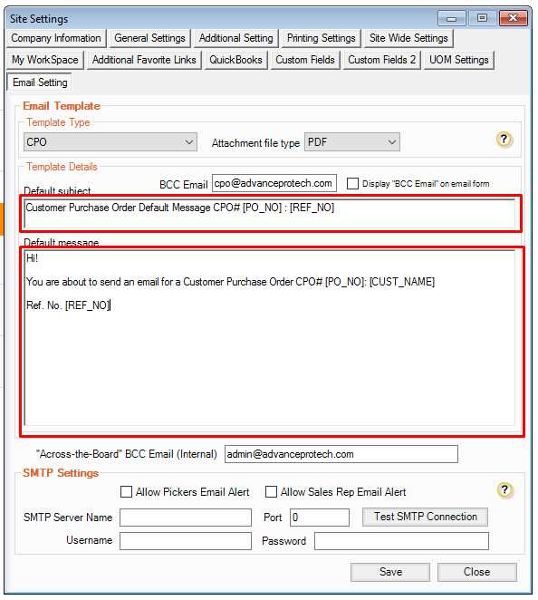 invoice email message template