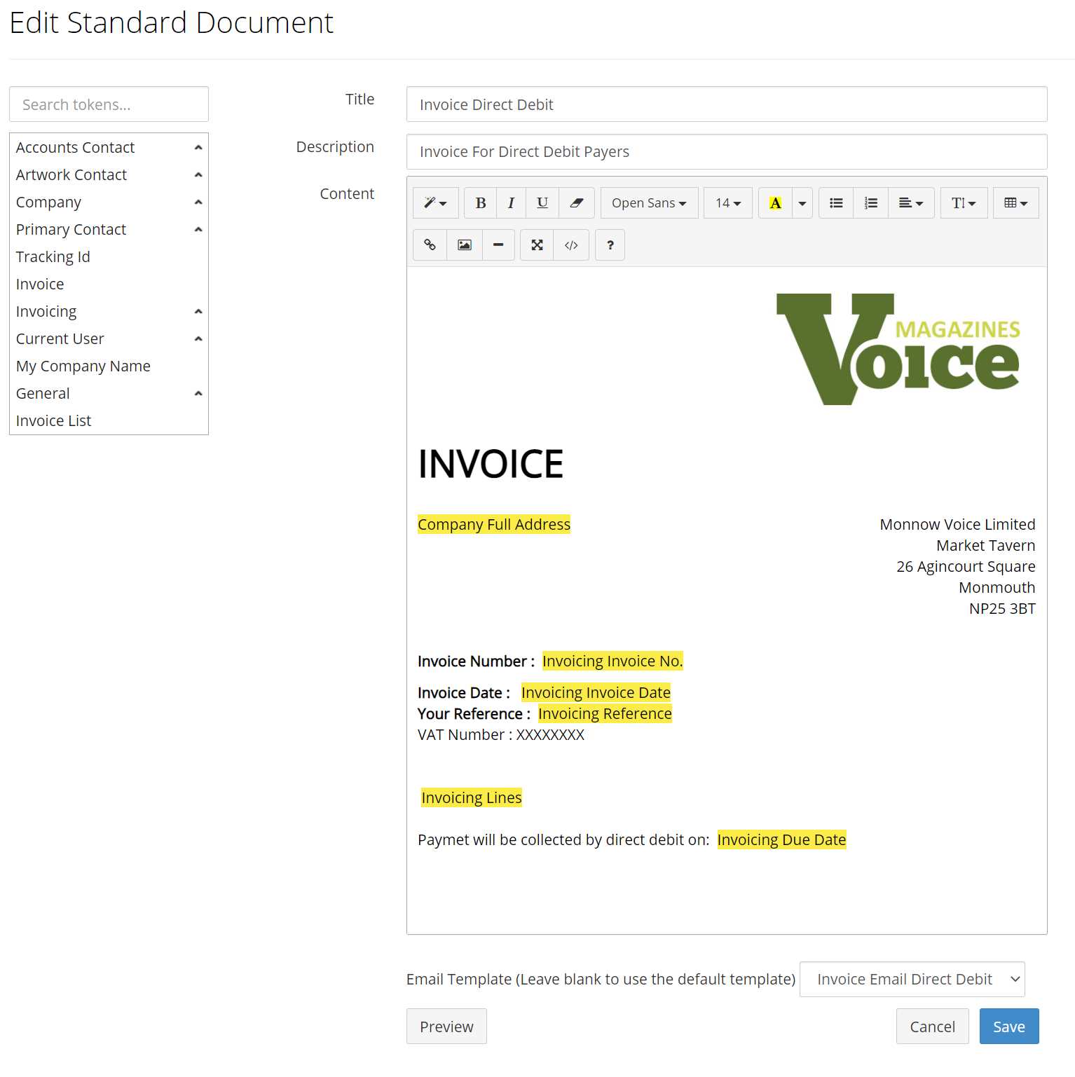 invoice email template
