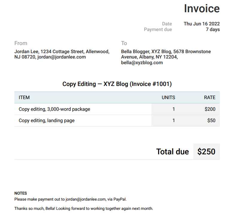 invoice for freelance work template