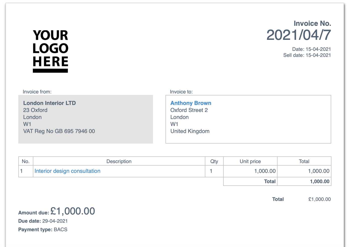 invoice for performance template