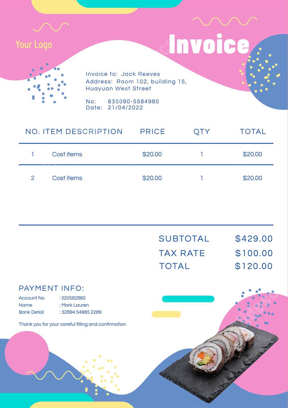 invoice for reimbursement expenses template