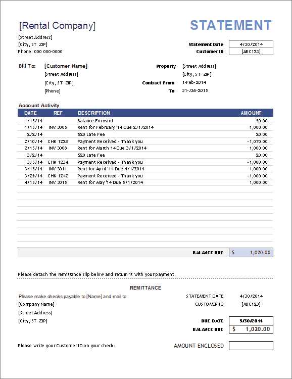 invoice for rent template