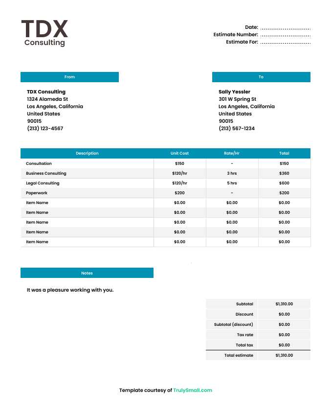 invoice for work done template