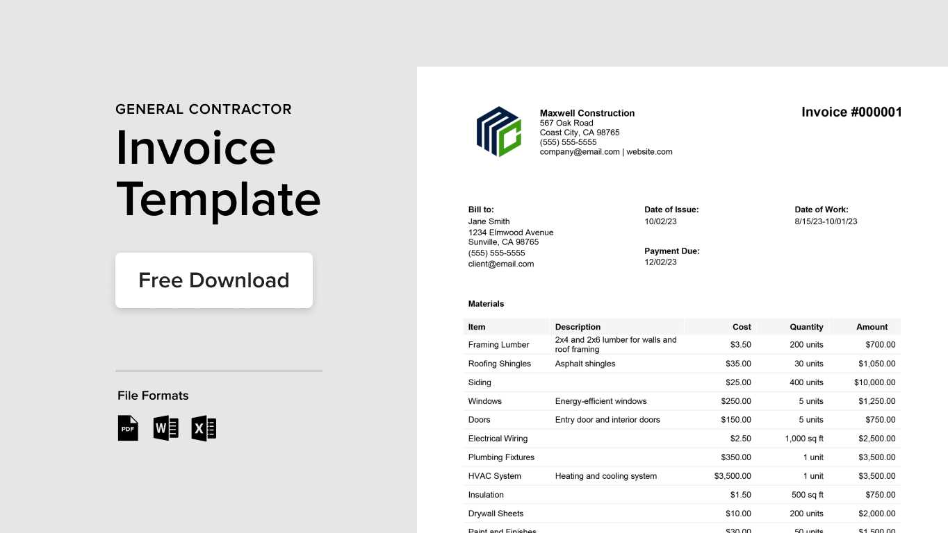 invoice for work done template