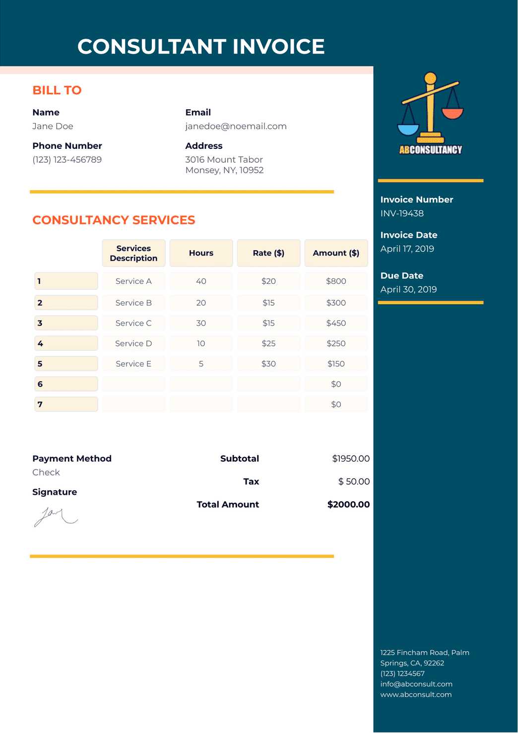 invoice for work done template