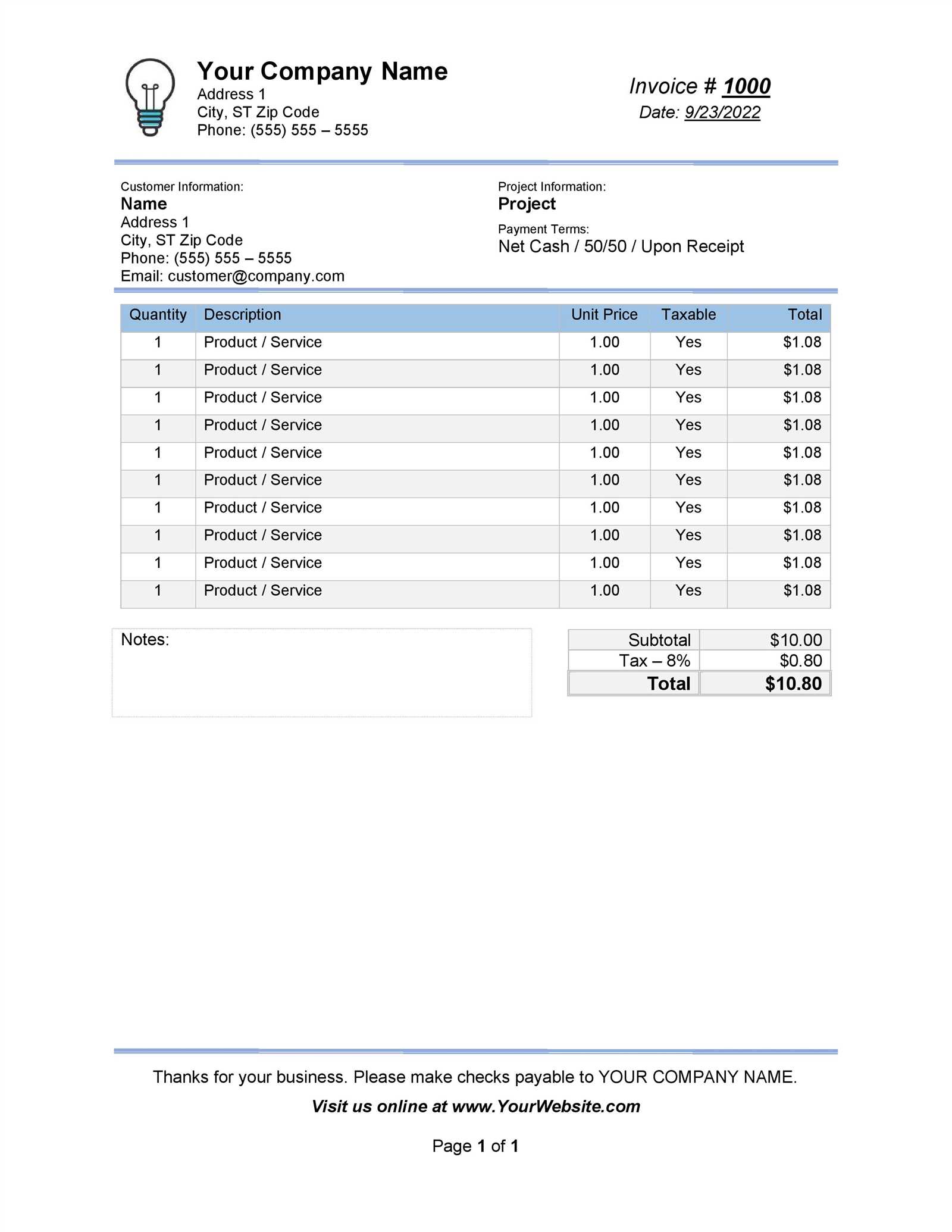 invoice header template