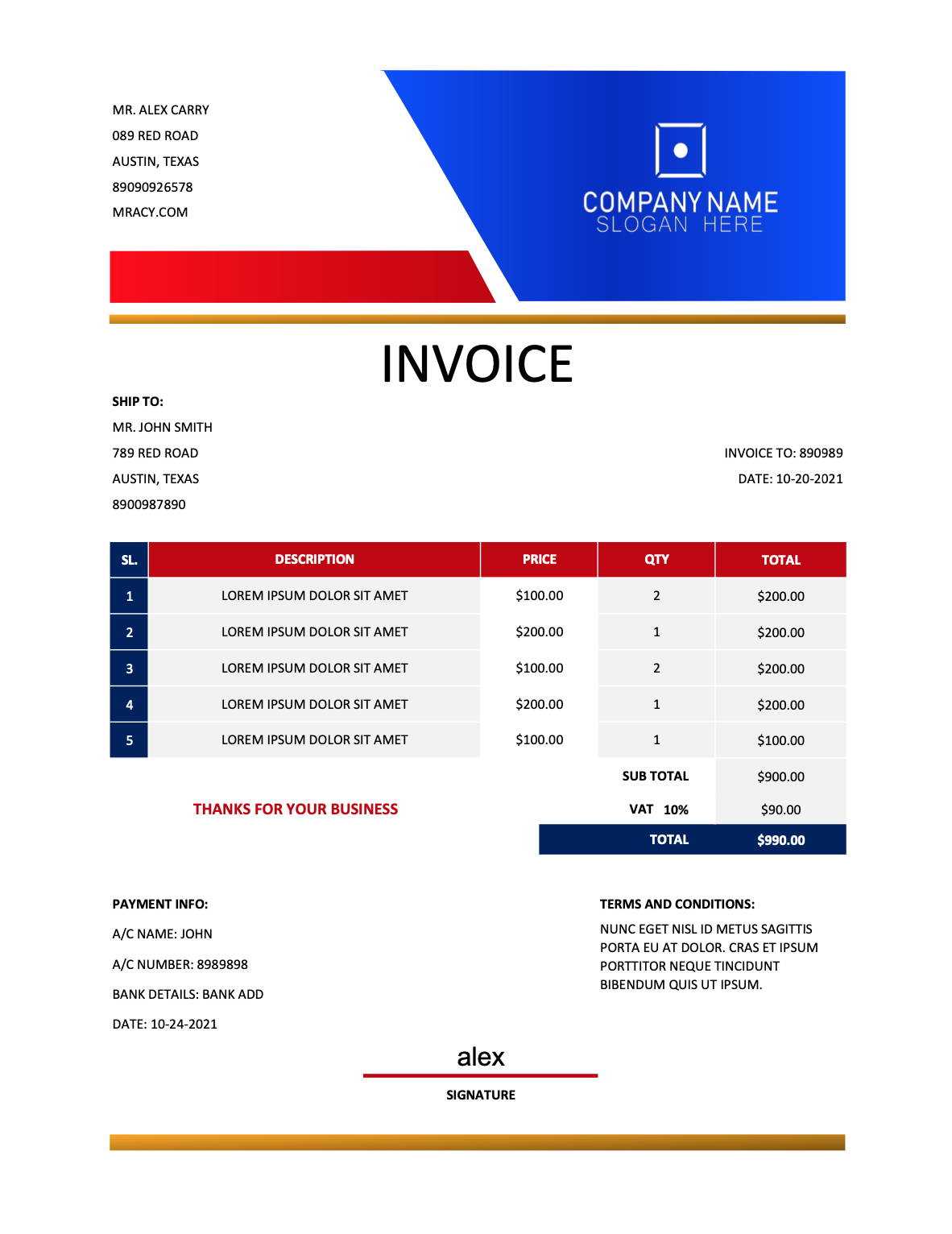 invoice header template