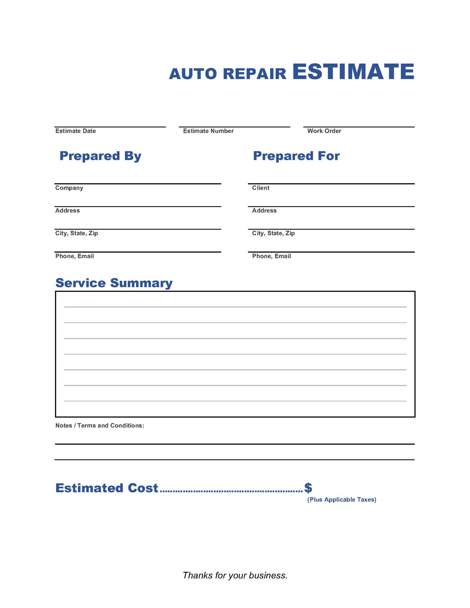 invoice mechanic template