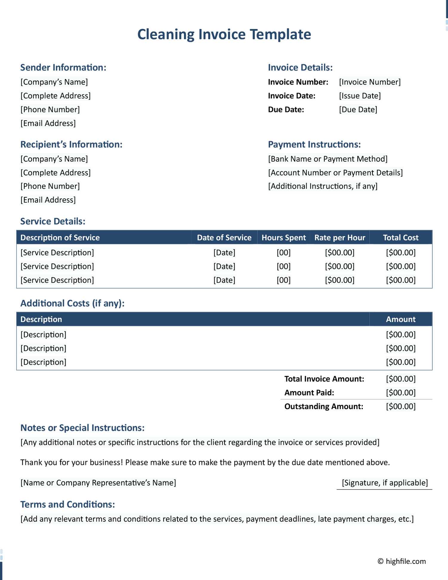 invoice note template