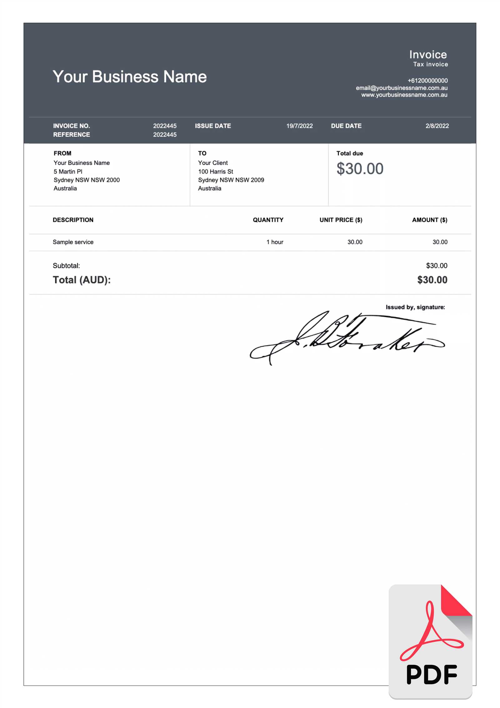 invoice pdf template free