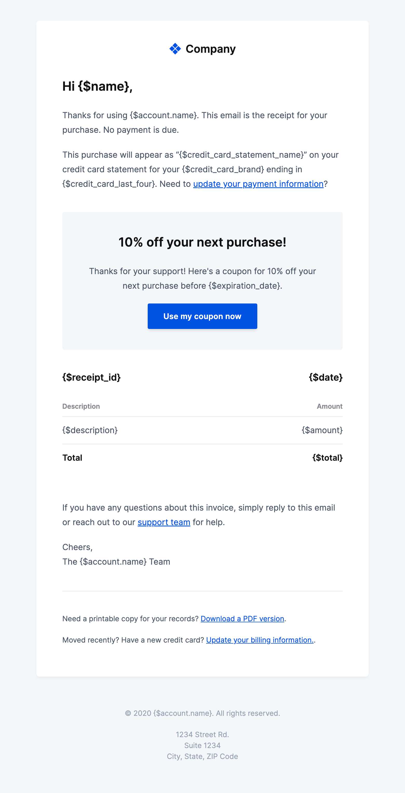 invoice receipt email template