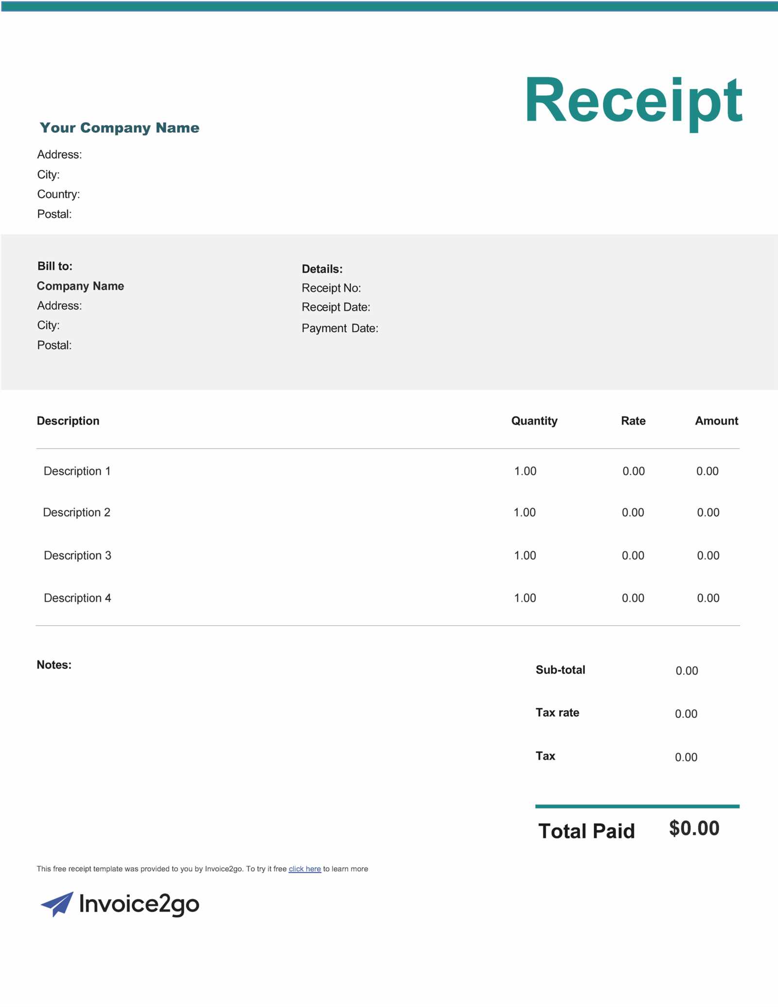 invoice receipt template free