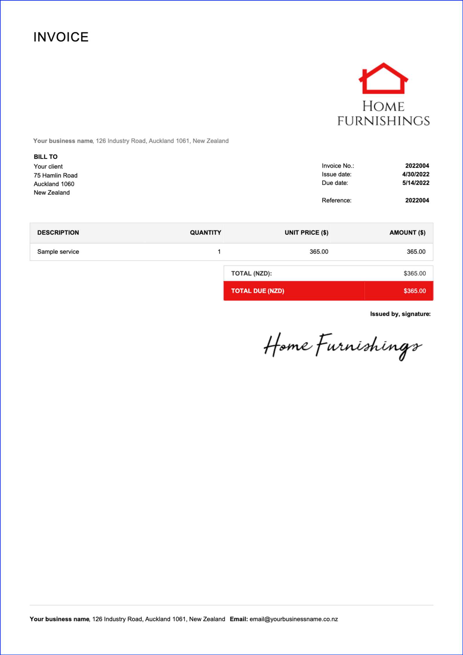 invoice sample template word