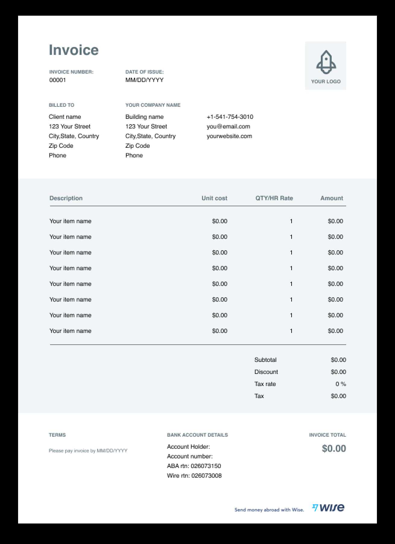 invoice sheet template