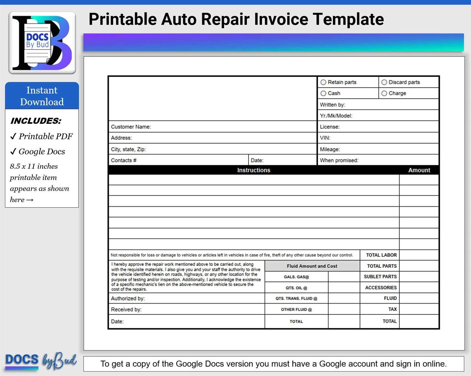 invoice template auto repair