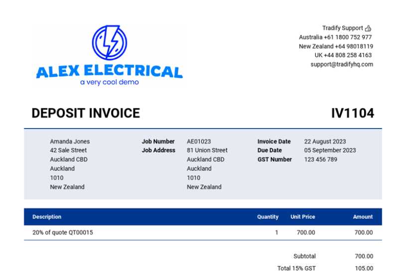 invoice template deposit paid