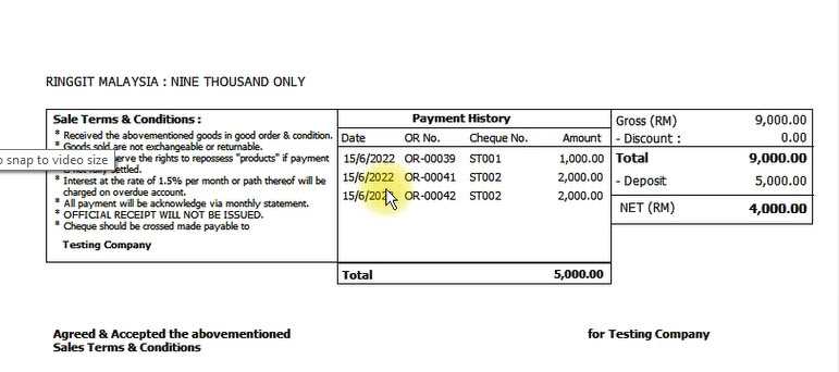 invoice template deposit paid