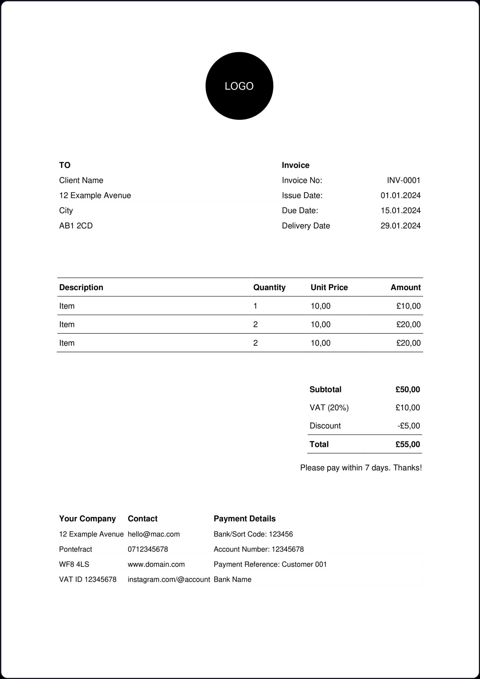 invoice template download free word