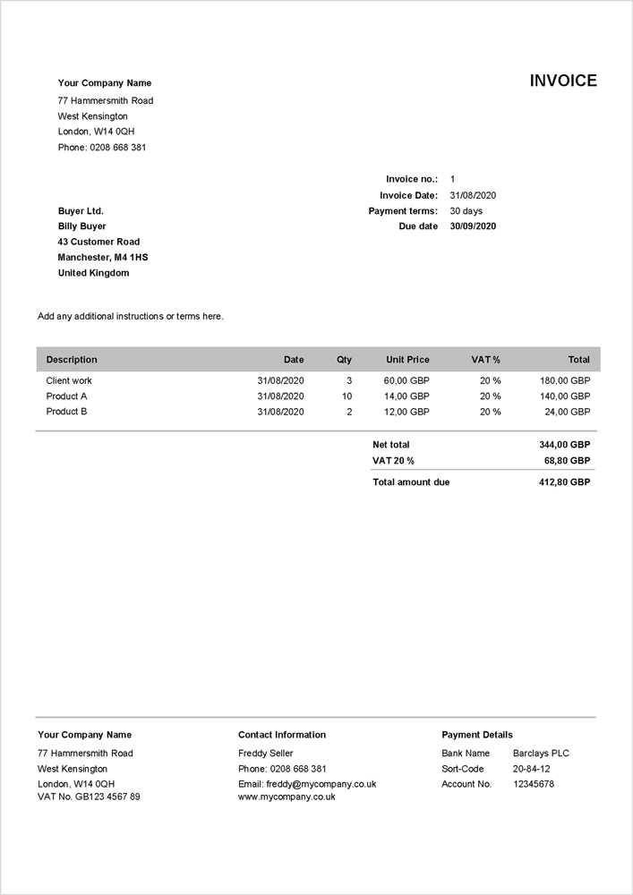 invoice template english