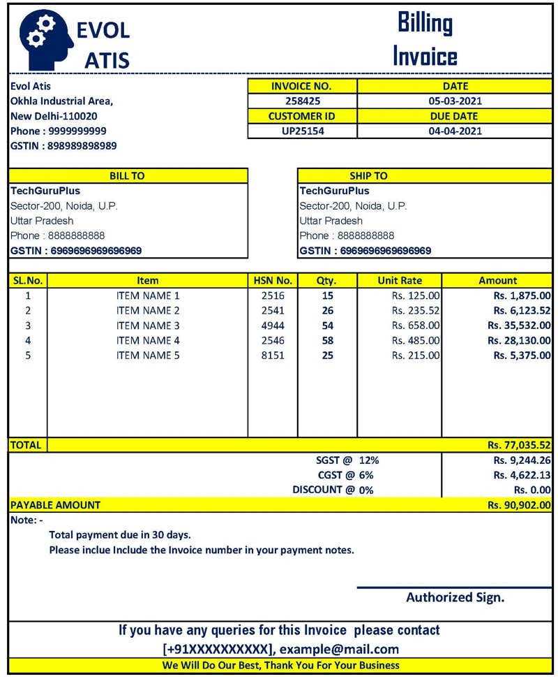 invoice template excel india