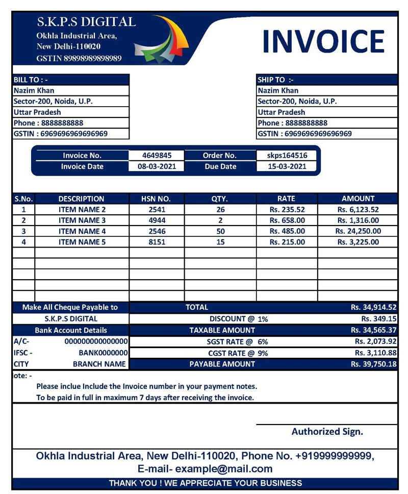 invoice template excel india