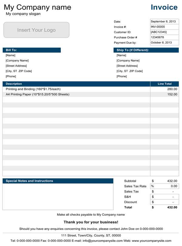 invoice template excel with logo
