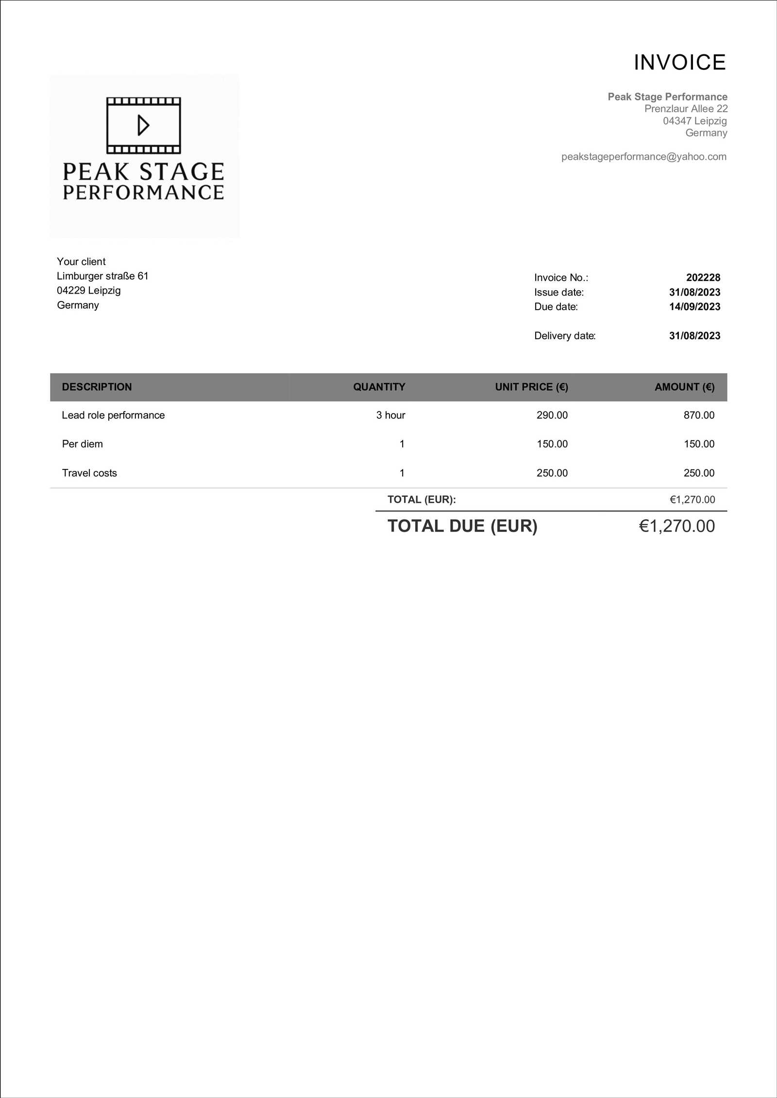 invoice template for actors