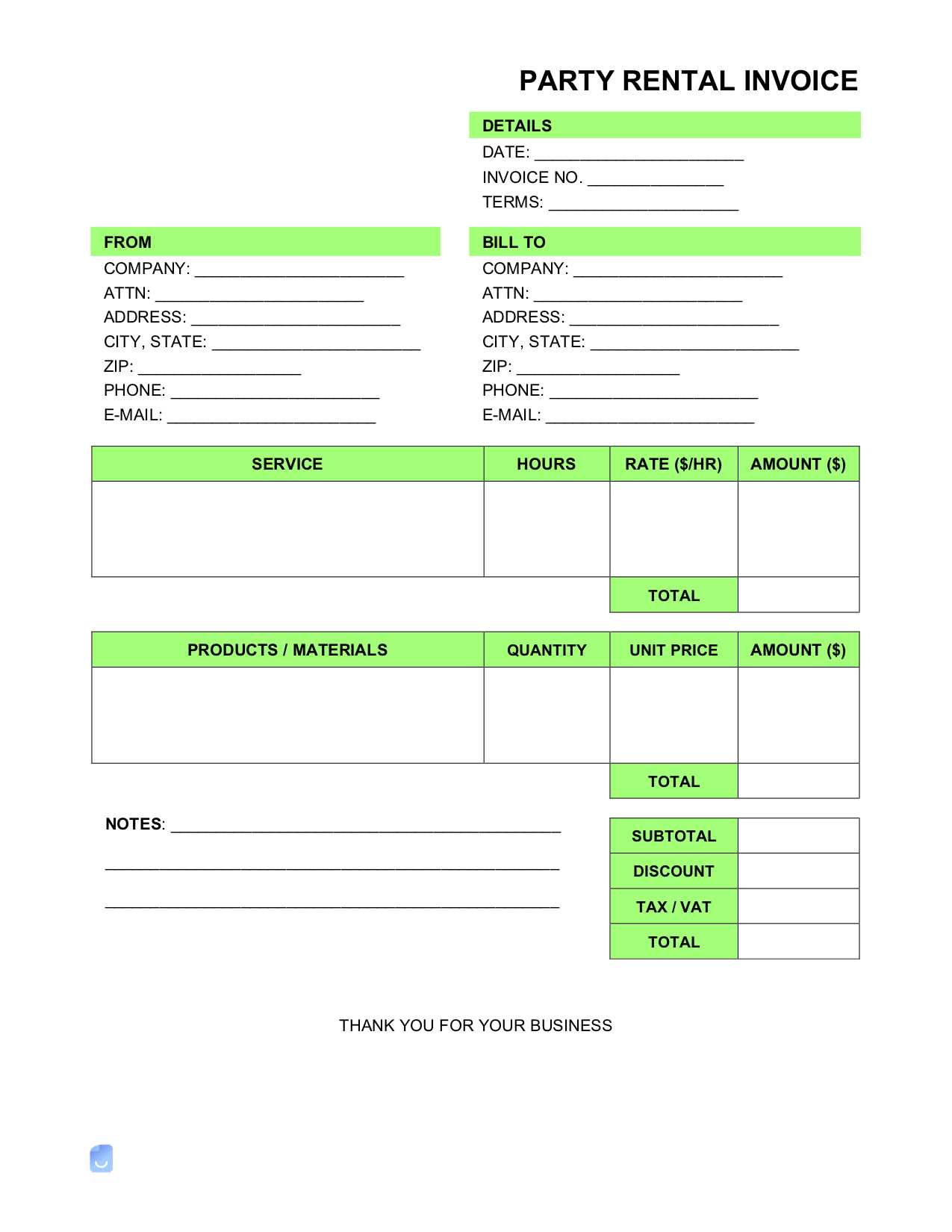 invoice template for apartment rental