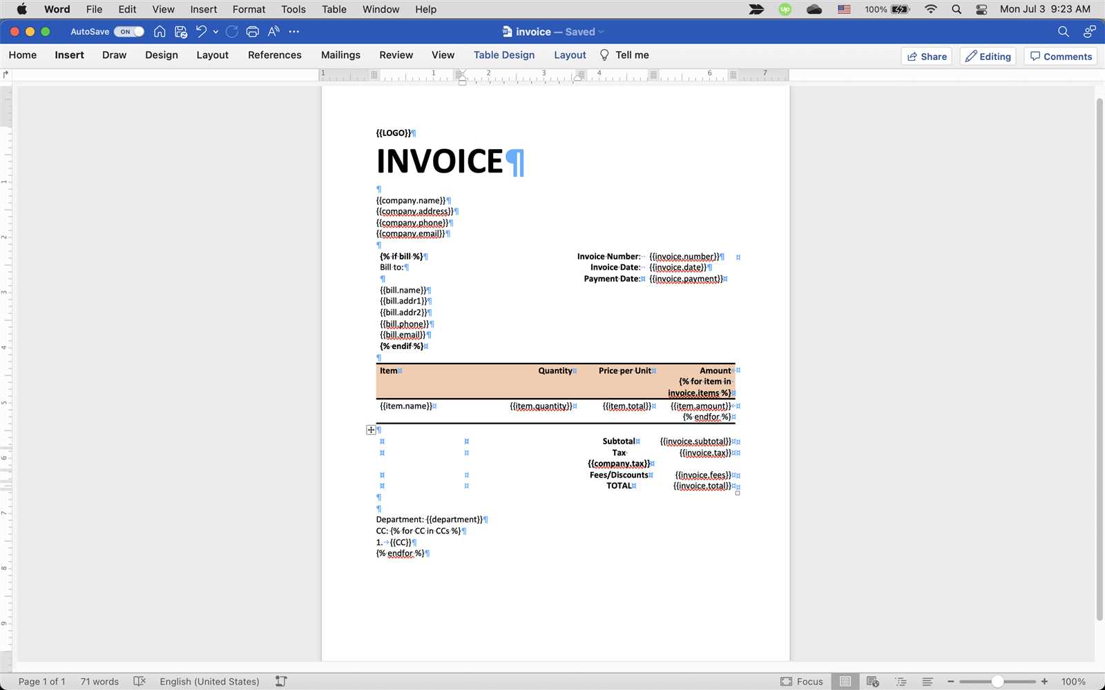 invoice template for apple pages